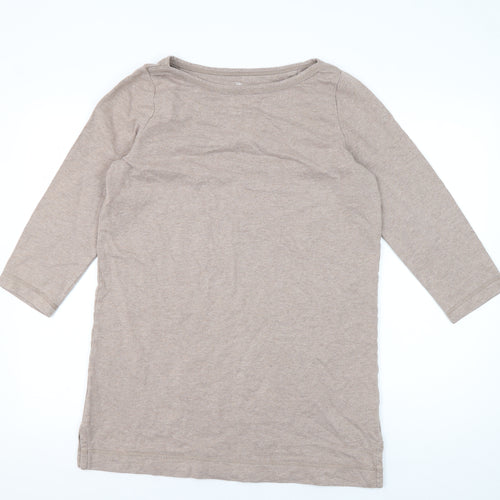 Lands' End Women's Beige Boat Neck 3/4 Sleeve T-Shirt