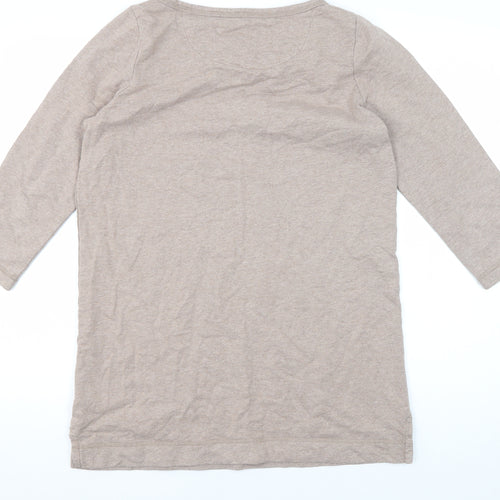 Lands' End Women's Beige Boat Neck 3/4 Sleeve T-Shirt