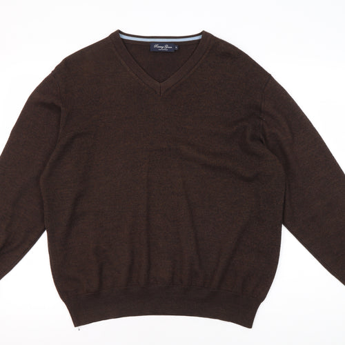 Racing Green Men's Brown V-Neck Pullover Jumper L