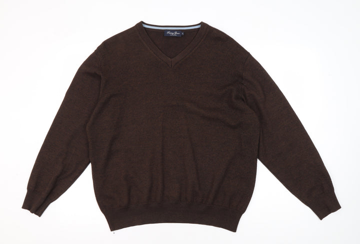 Racing Green Men's Brown V-Neck Pullover Jumper L