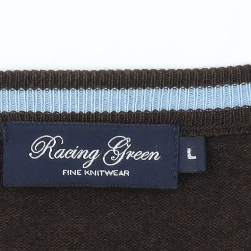 Racing Green Men's Brown V-Neck Pullover Jumper L