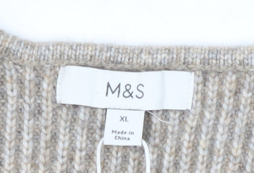 Marks and Spencer Women's Beige V-Neck Jumper XL