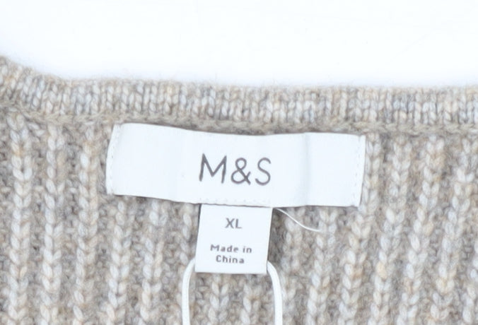 Marks and Spencer Women's Beige V-Neck Jumper XL