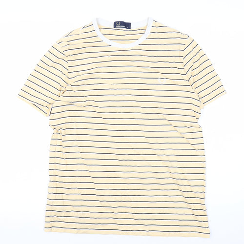 Fred Perry Men's Yellow Striped Crew Neck T-Shirt - M