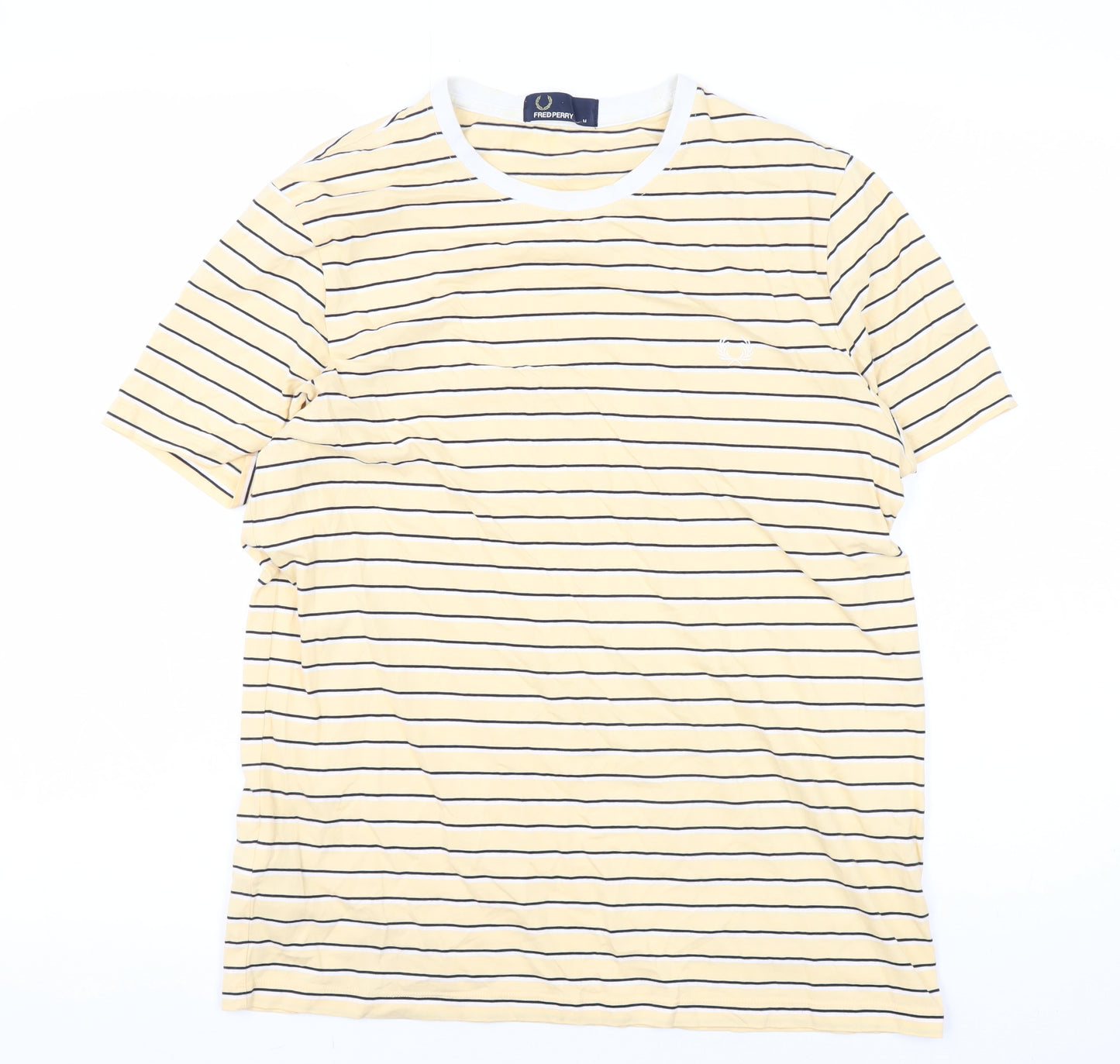 Fred Perry Men's Yellow Striped Crew Neck T-Shirt - M