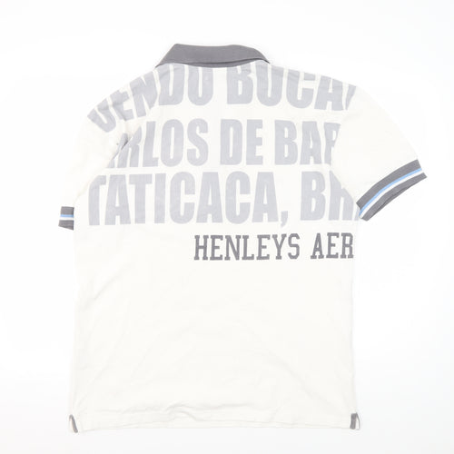 Henleys Men's White Graphic Polo Shirt Size 10