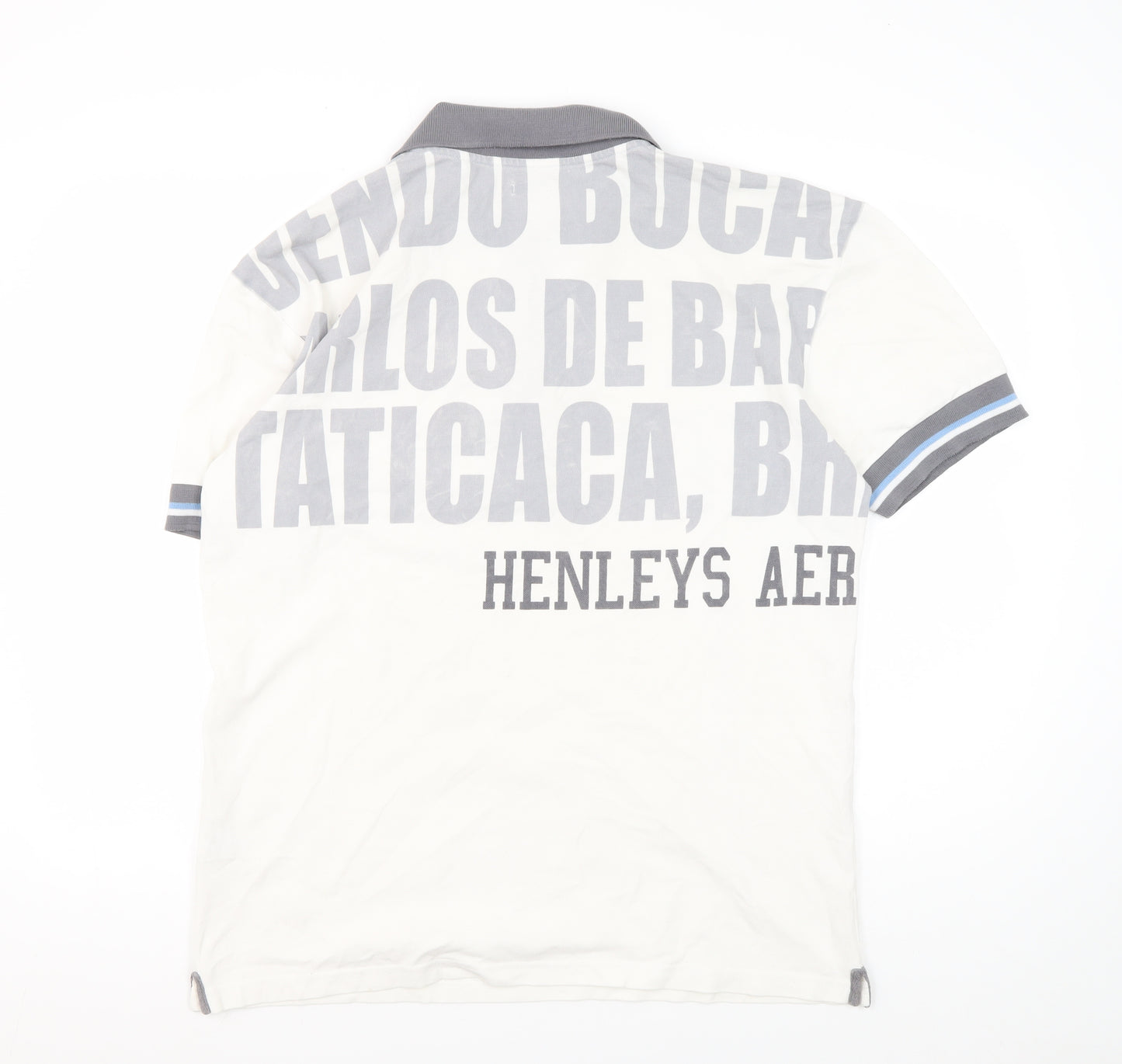Henleys Men's White Graphic Polo Shirt Size 10