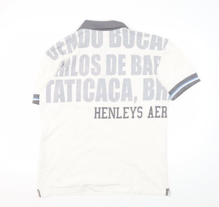 Henleys Men's White Graphic Polo Shirt Size 10