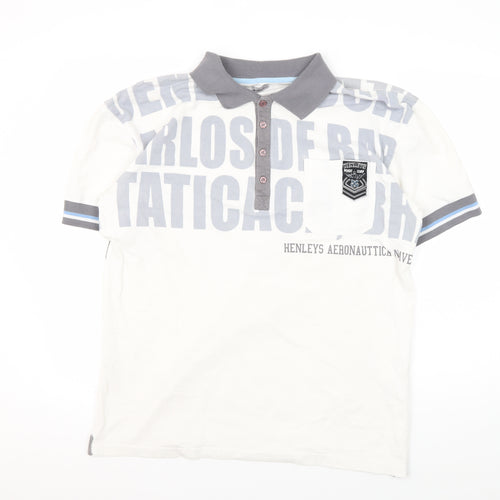 Henleys Men's White Graphic Polo Shirt Size 10