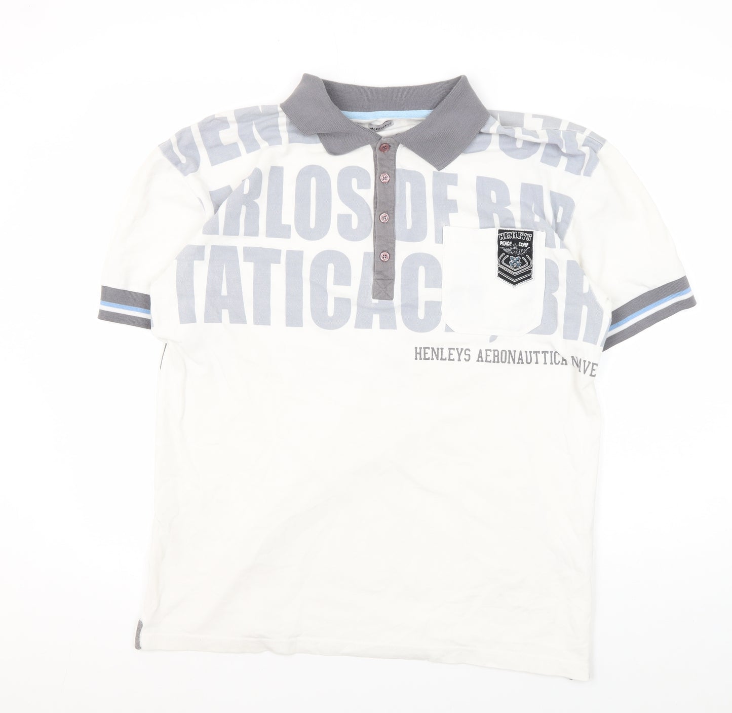 Henleys Men's White Graphic Polo Shirt Size 10