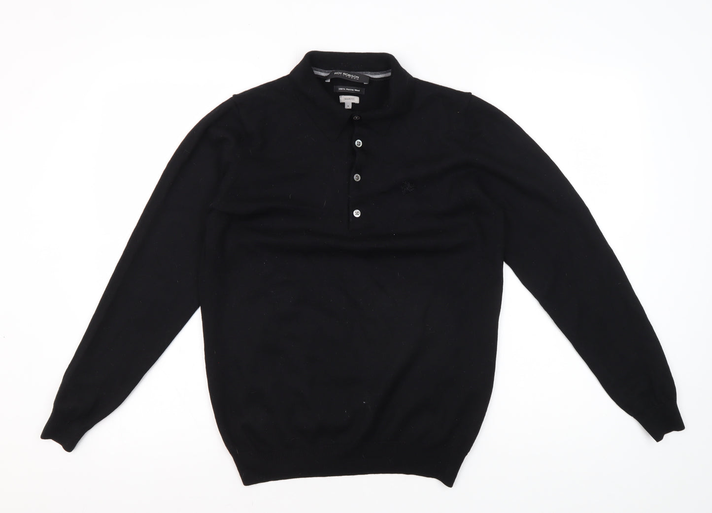 Roy Robson Men's Black Henley Jumper M Slim Fit