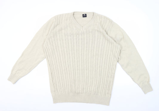 Pegasus Men's Beige Cable-Knit V-Neck Jumper