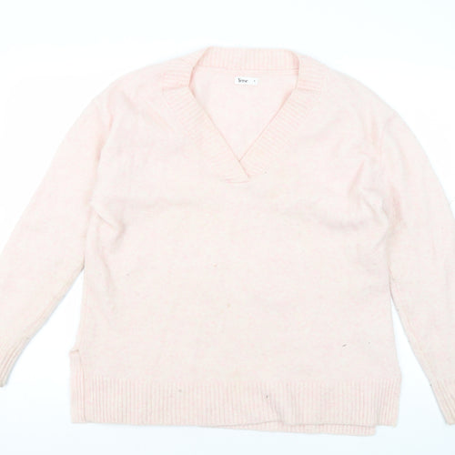 Yerse Women's Pink V-Neck Pullover Size S Jumper