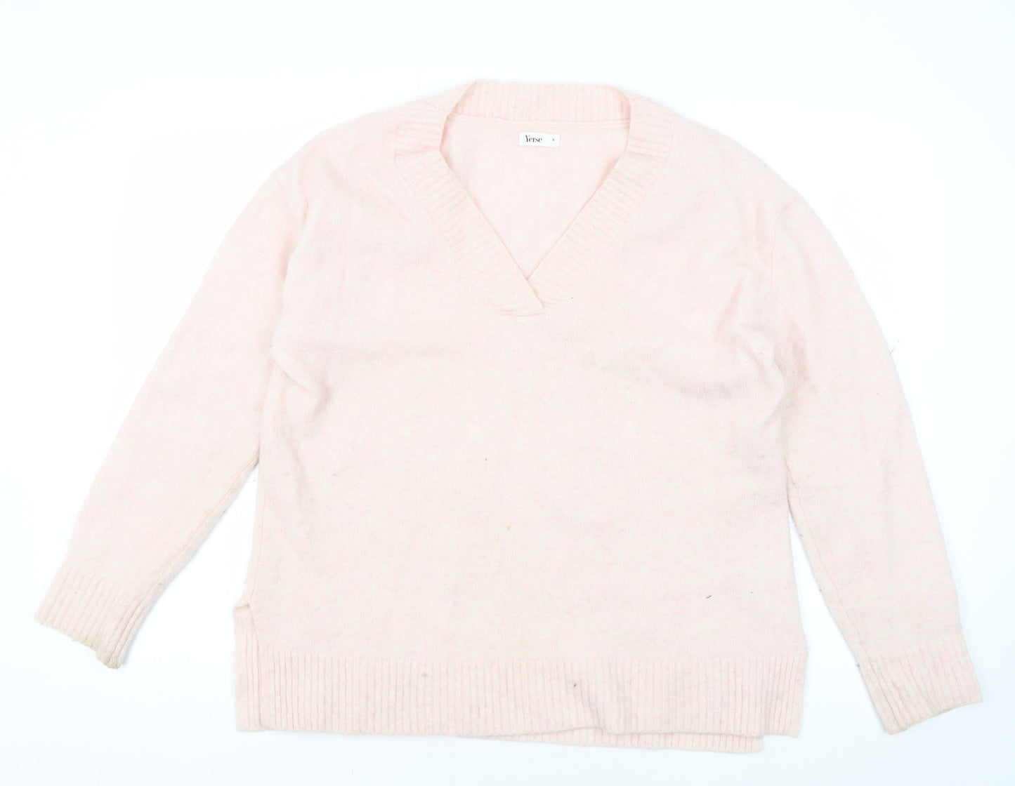 Yerse Women's Pink V-Neck Pullover Size S Jumper