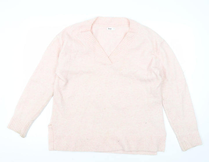 Yerse Women's Pink V-Neck Pullover Size S Jumper