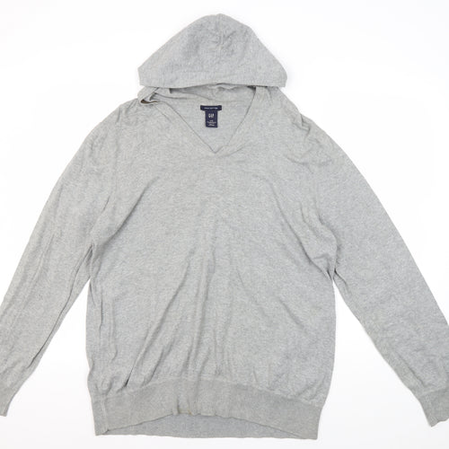 GAP Men’s Grey V-Neck Hooded Pullover Jumper L