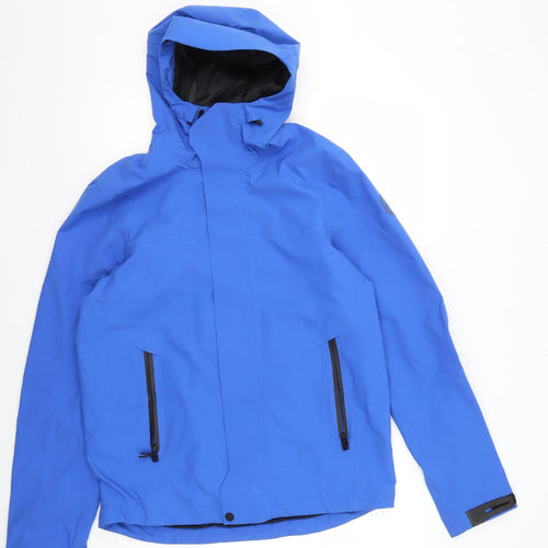 M&S Men's Blue Waterproof Rain Coat, Size S, Hooded