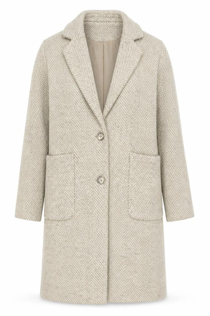 Front view of Marks & Spencer Women's Beige Herringbone Overcoat, size 12