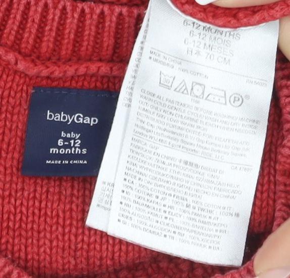 Baby Gap Unisex Red Cable Knit Pullover Jumper 6-9M