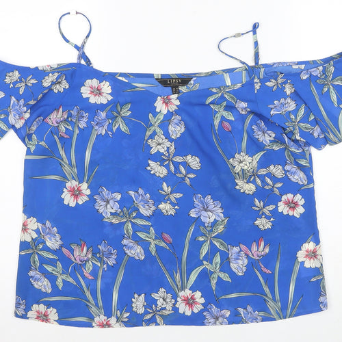 Lipsy Women's Blue Floral Off-Shoulder Blouse - Size 16