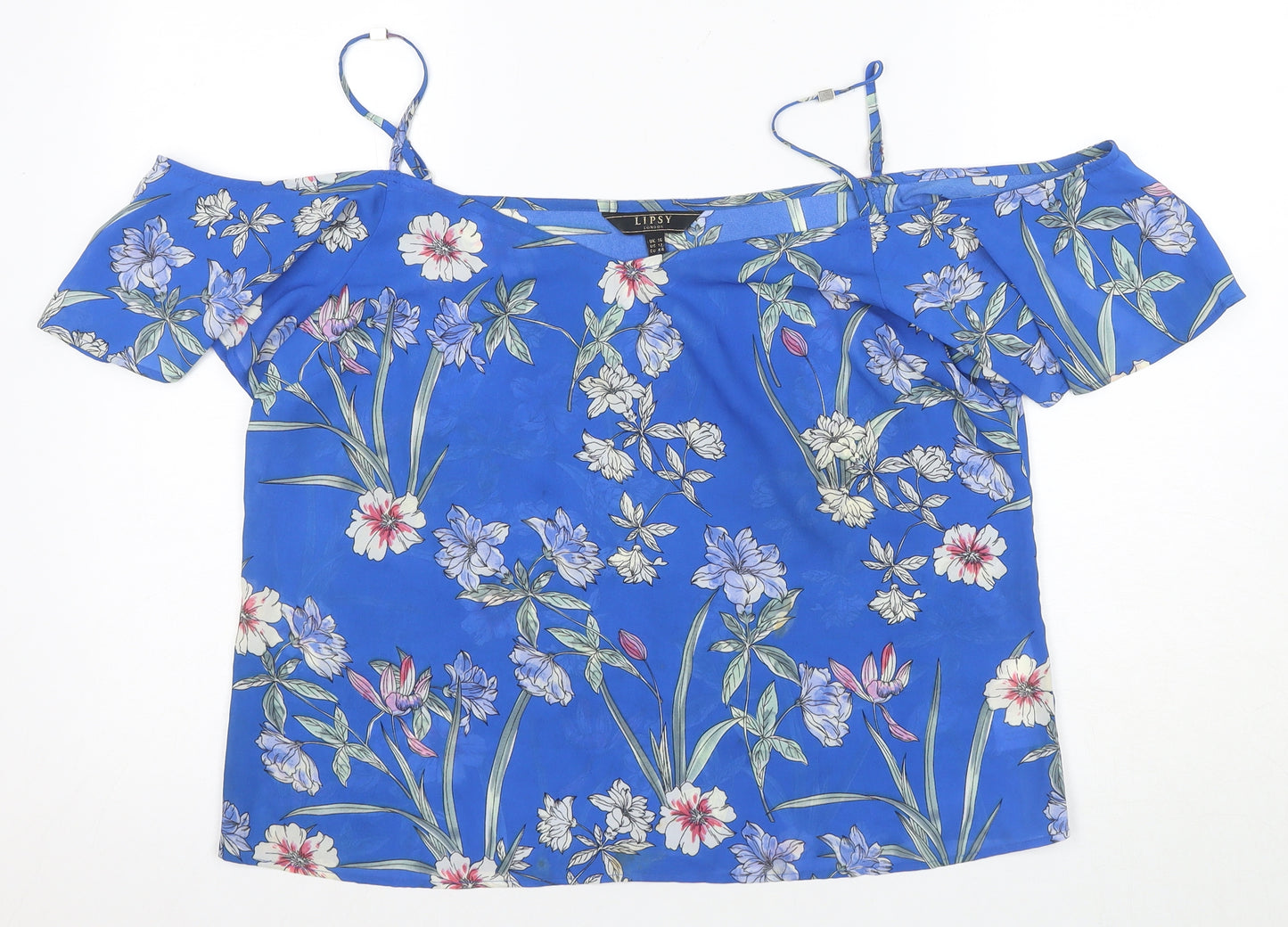 Lipsy Women's Blue Floral Off-Shoulder Blouse - Size 16