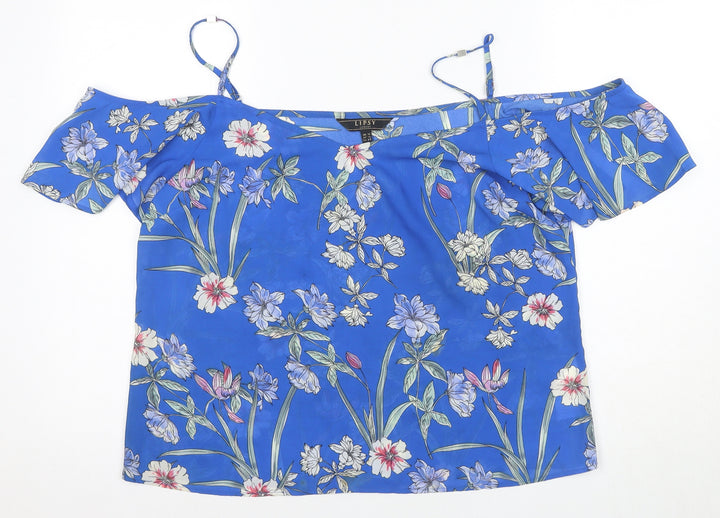 Lipsy Women's Blue Floral Off-Shoulder Blouse - Size 16