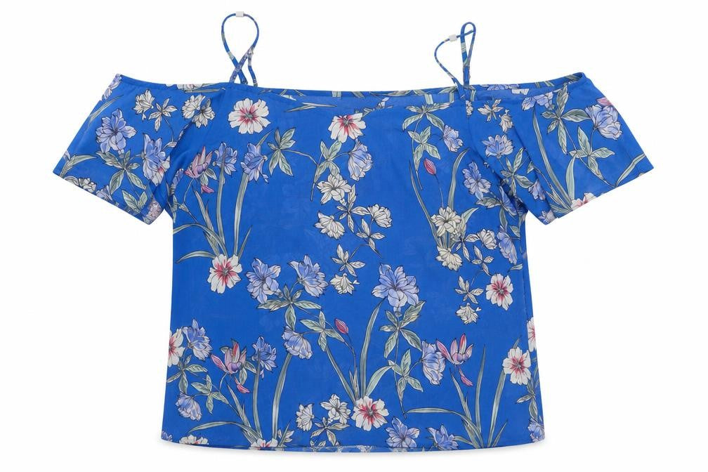 Front view of Lipsy Women's Blue Floral Off-Shoulder Blouse -, size 16