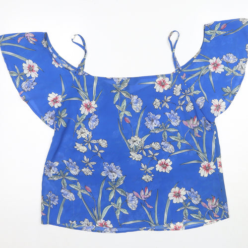 Lipsy Women's Blue Floral Off-Shoulder Blouse - Size 16