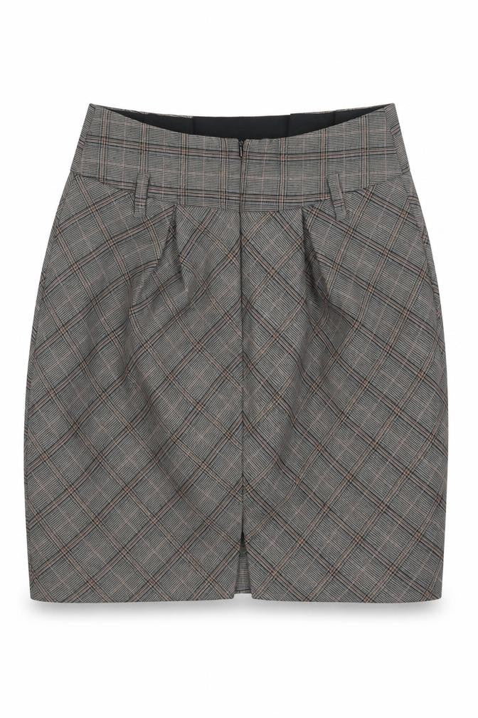 Front view of Idex Women's Grey Plaid Pencil Skirt UK 10