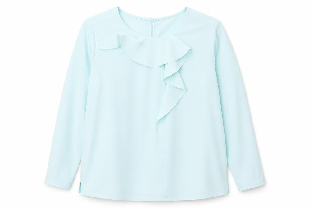 Front view of John Lewis Women Blue Ruffle Blouse, size 14