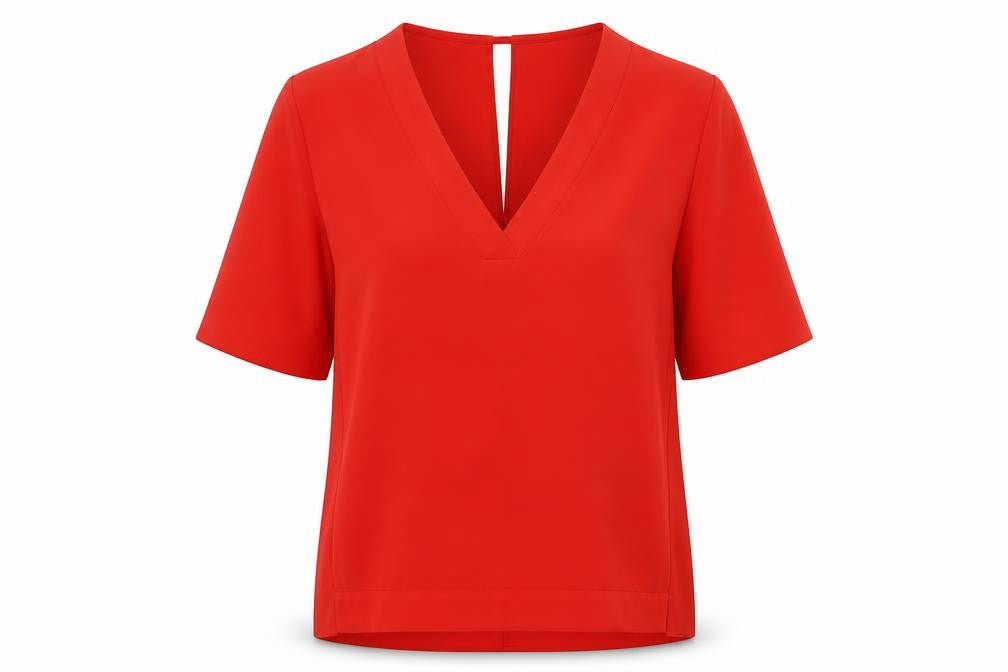 Front view of River Island Women's Red Basic V-Neck Blouse, size 12