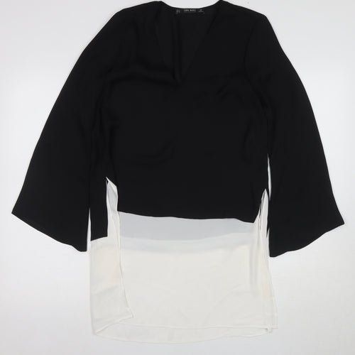 Zara Women's Black V-Neck Blouse, Size S, Elegant Style