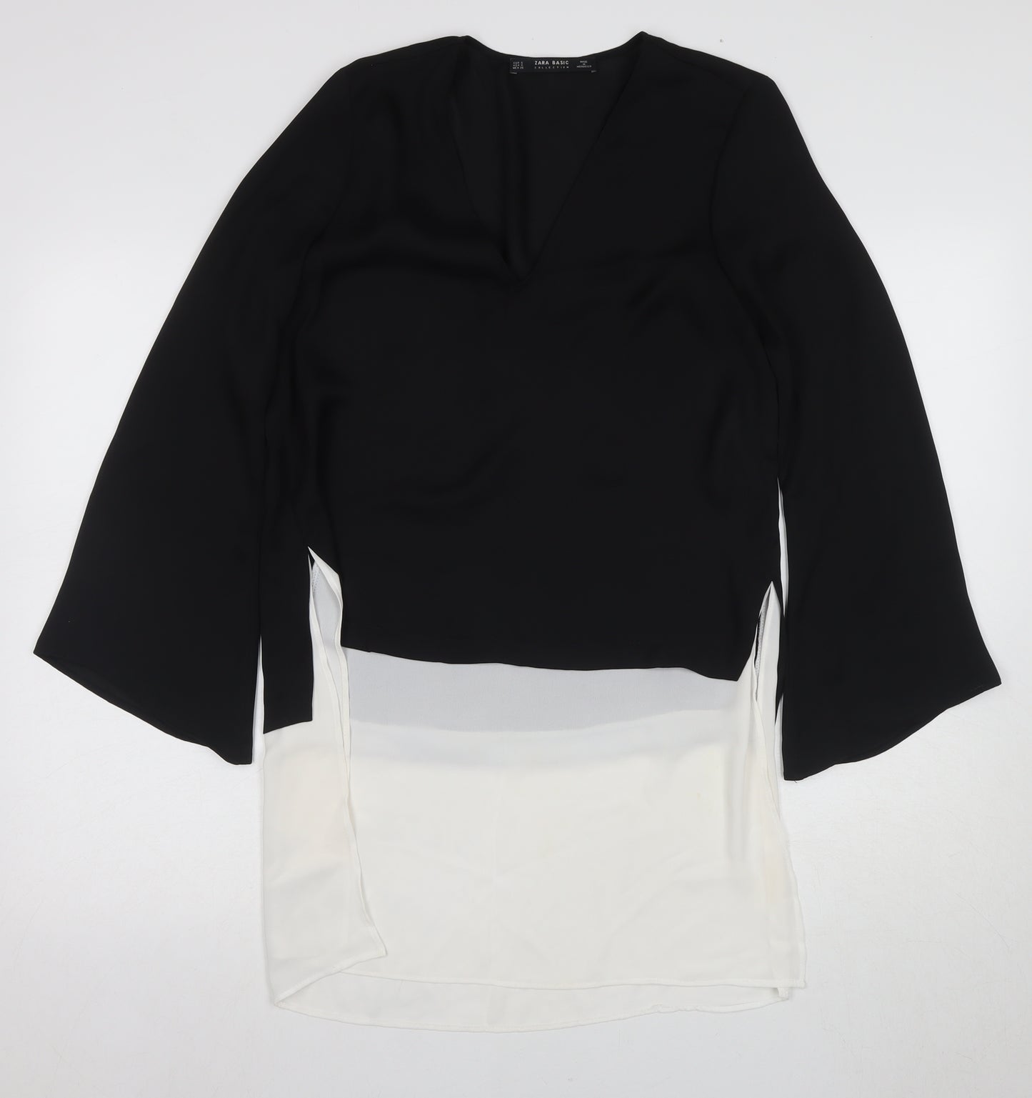 Zara Women's Black V-Neck Blouse, Size S, Elegant Style