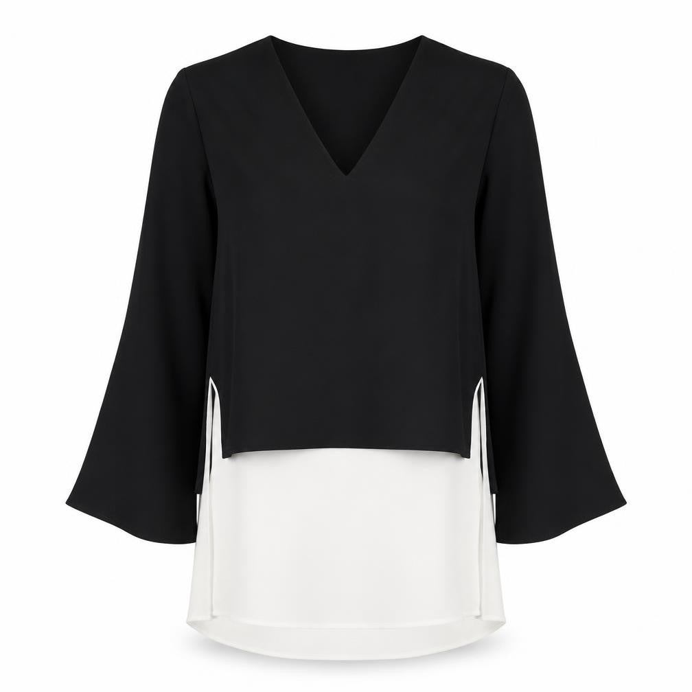 Front view of Zara Women's Black V-Neck Blouse, size S, Elegant Style