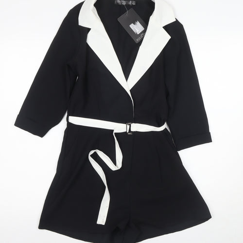 Missguided Stylish Women's Black Polyster Playsuit, Size 8