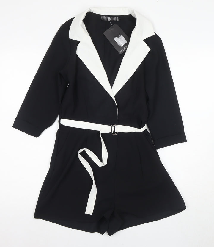 Missguided Stylish Women's Black Polyster Playsuit, Size 8