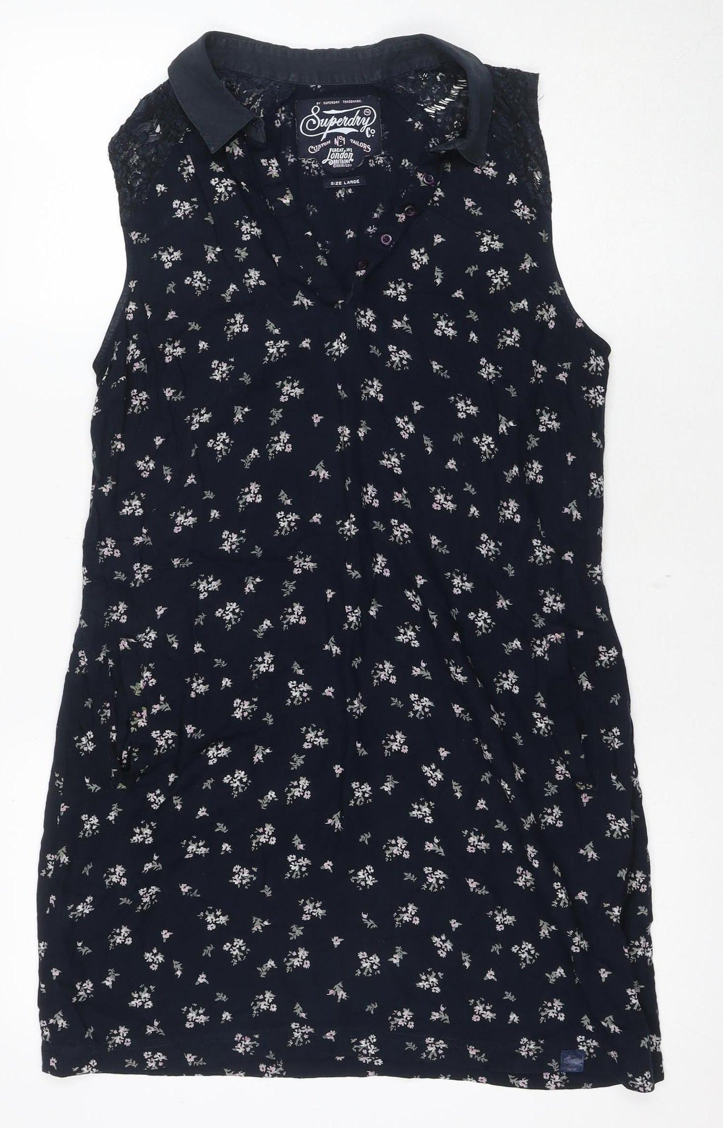Superdry Women Blue Floral Dress Size L Sleeveless