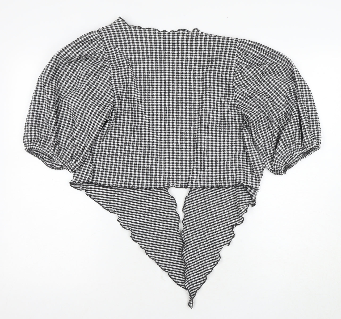 Monki Women's Black Check Wrap Blouse, Size S, 3/4 Sleeve