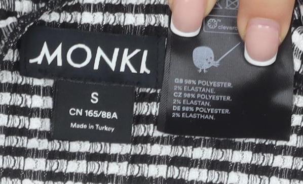 Monki Women's Black Check Wrap Blouse, Size S, 3/4 Sleeve