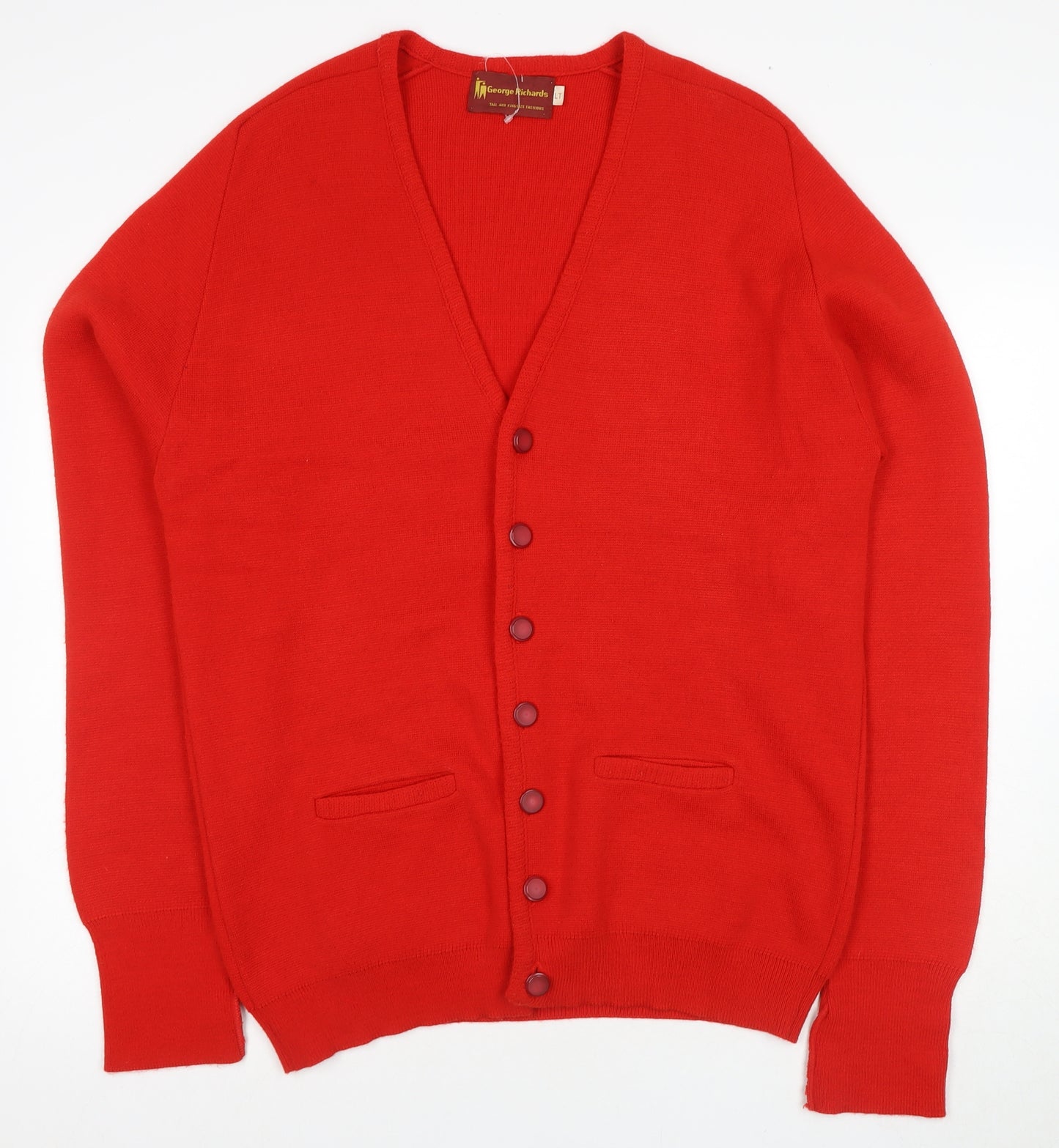 George Richards Red Wool Cardigan XL V-Neck Unisex