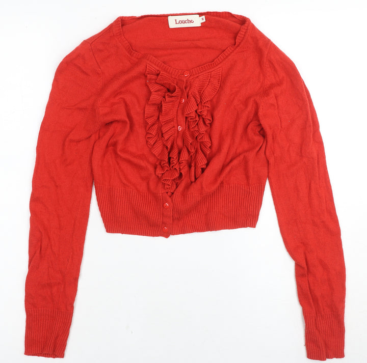 Louche Women's Red Cardigan M, Button-Up Knit Jumper