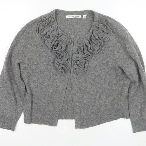 Monica Lura Women's Grey Cardigan - Size 12, Ruffle Accent