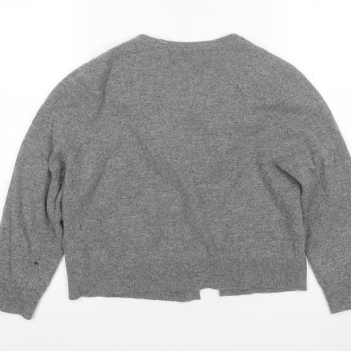 Monica Lura Women's Grey Cardigan - Size 12, Ruffle Accent