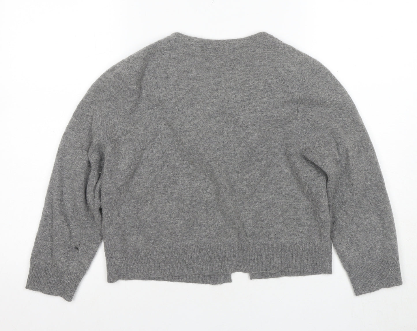 Monica Lura Women's Grey Cardigan - Size 12, Ruffle Accent