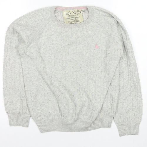 Jack Wills Women's Grey Cable-Knit Jumper Size 12