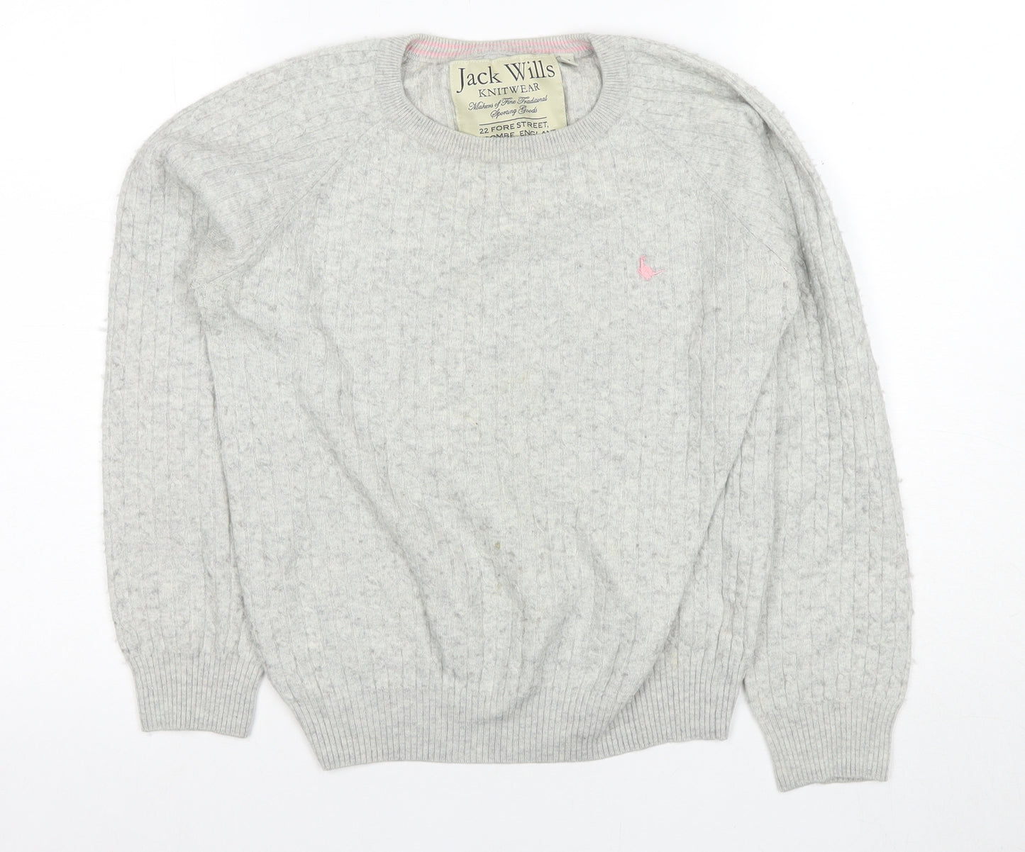 Jack Wills Women's Grey Cable-Knit Jumper Size 12