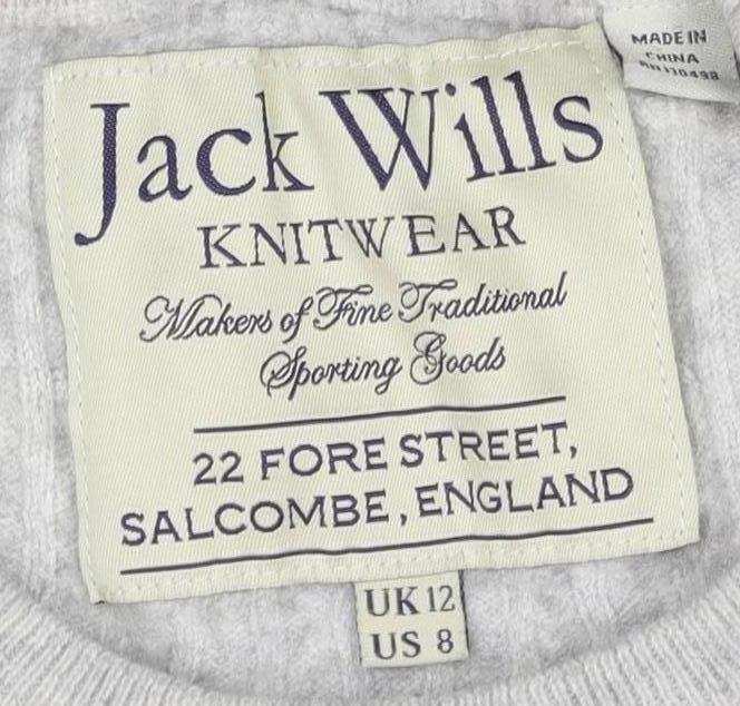 Jack Wills Women's Grey Cable-Knit Jumper Size 12
