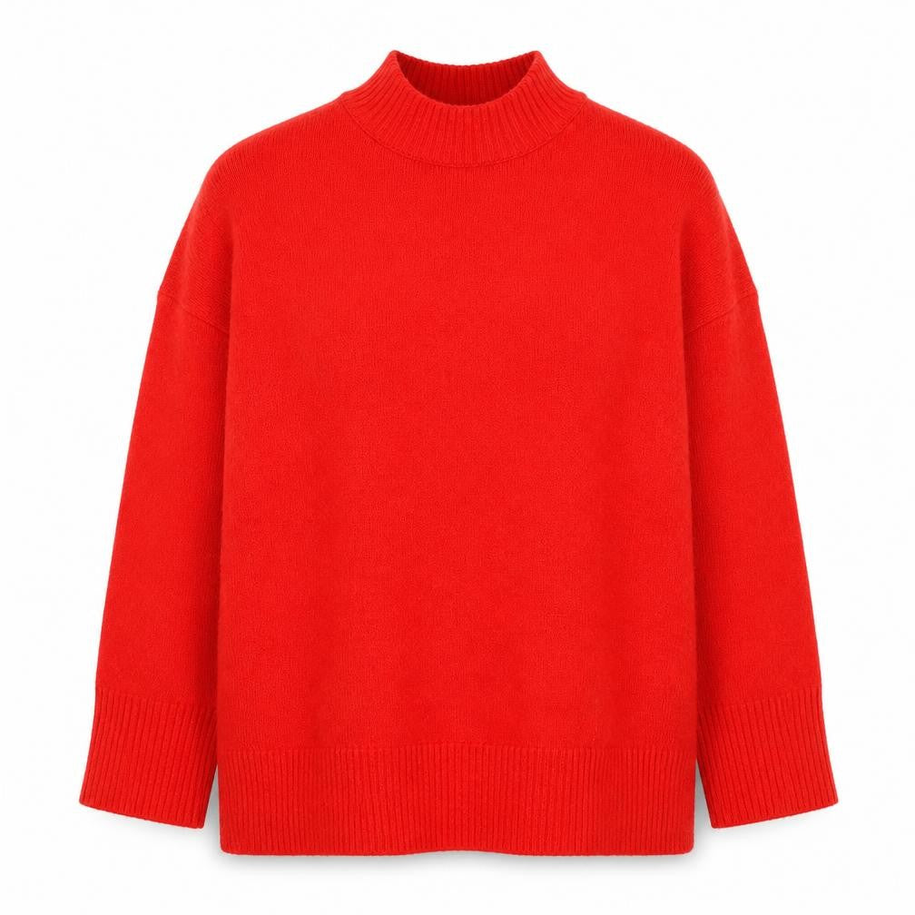 Front view of Mango Women's Red Mock Neck jumper, size S