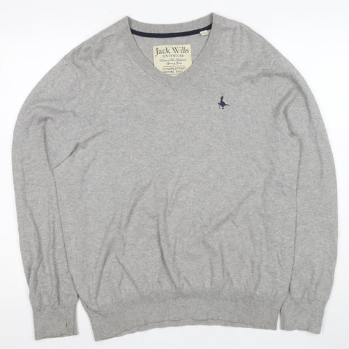 Jack Wills Men's Grey V-Neck Pullover L