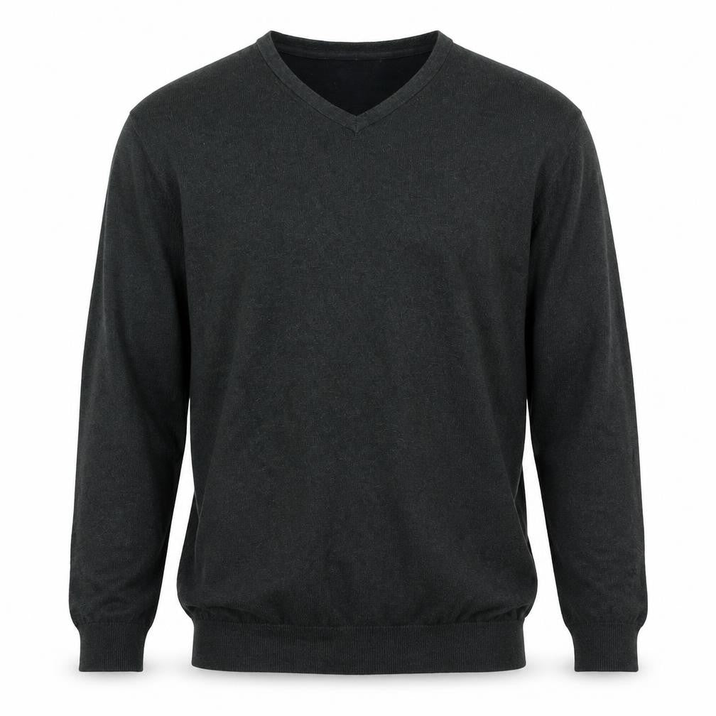 Front view of Jeff Banks Men's XL Grey V-Neck Wool Pullover